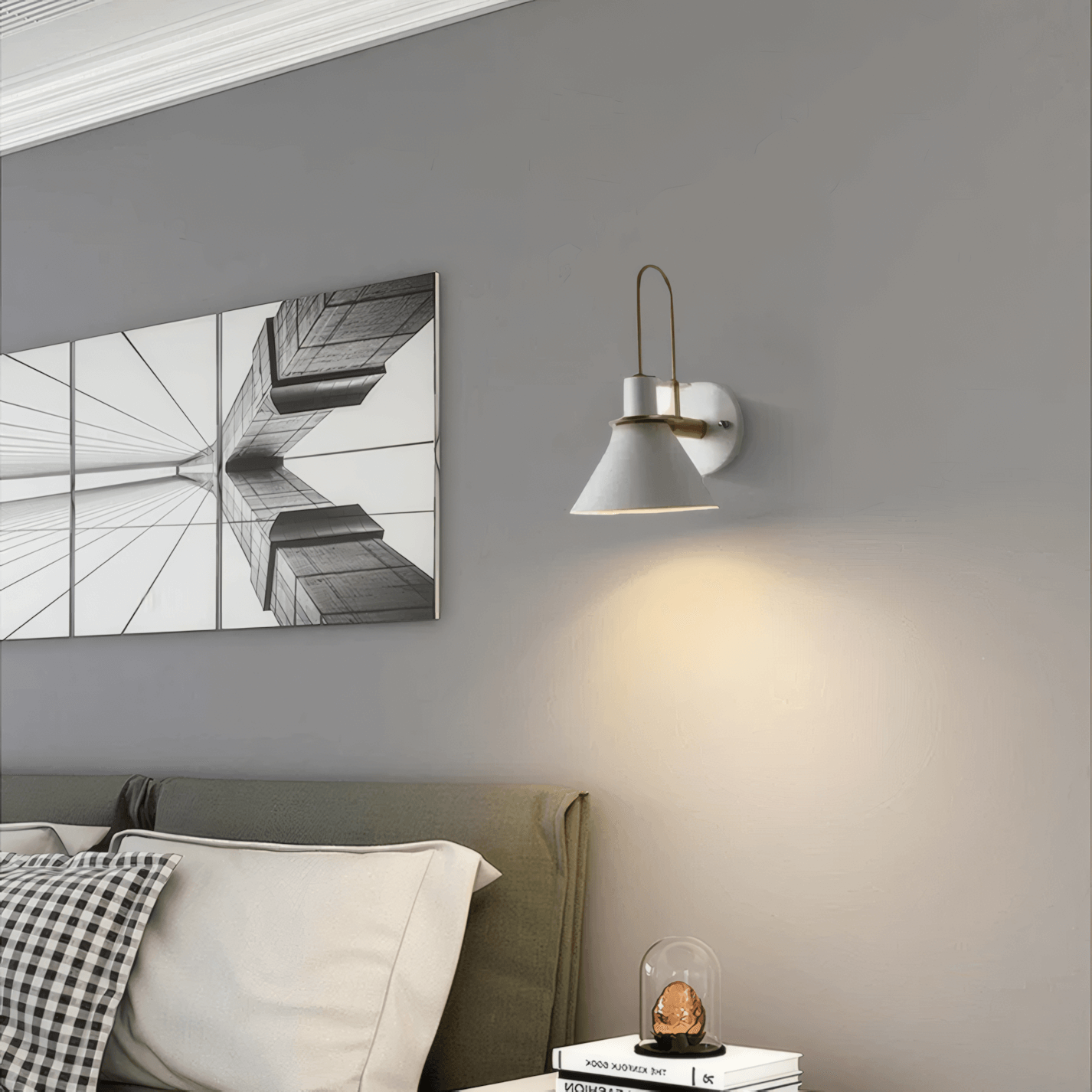 Nordic White Conical Wall Lamp for Bedroom